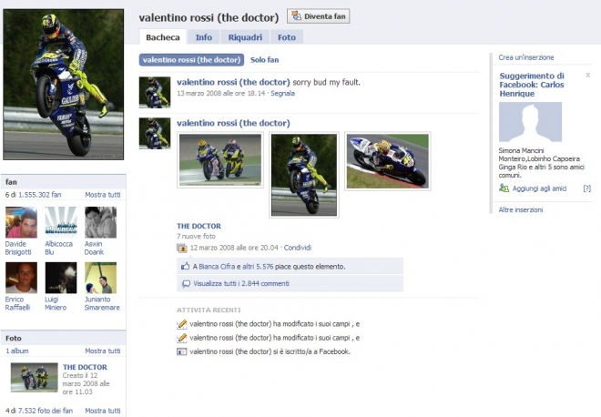 Popolarità Valentino Rossi Su Facebook